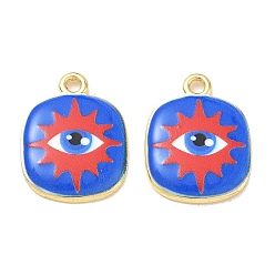 Red Printed Brass Pendants, Rectangle with Evil Eye Charms, Rack Plating, Long-Lasting Plated, Lead Free & Cadmium Free, Real 18K Gold Plated, Red, 23x17.5x3mm, Hole: 2.5mm