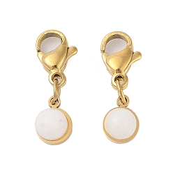 Белый Нефрит Ионное покрытие (IP) 316 подвесные украшения из хирургической нержавеющей стали, Подвески с застежкой-лобстером и натуральным белым нефритом, золотые, 18.5 мм