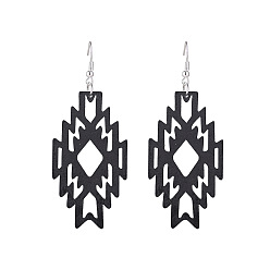 Черный Серьги-подвески из полого дерева в геометрическом стиле ацтеков в стиле западного навахо для женщин, чёрные, 82x32 мм