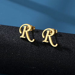 Letter R 201 из нержавеющей стали серьги, золотые, Буква R, 10x10 мм