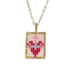 Golden 304 Stainless Steel Cable Chain, Glass Seed Bead Pendant Necklaces, Golden, 18.31 inch(46.5cm)