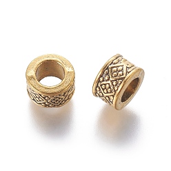 Античное Золото Европейские сплавочные бусины тибетского стиля , бусины с большим отверстием, без свинца и без кадмия, колонка, античное золото , 8x5 мм, отверстие : 4.5 мм