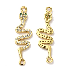 Настоящее золото 18K 925 подвески-коннекторы из стерлингового серебра с микропаве и прозрачным фианитом, змеиные ссылки, с печатью 925, реальный 18 k позолоченный, 26.5x8x2 мм, отверстие : 1.5 мм