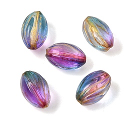 Orchidéeée Moyen Peinture à cuisson et perles de verre entrelacées de métal doré, ovale, moyen orchidée, 14x9x8.5mm, Trou: 1.5mm