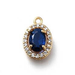 Темно-Синий Латунные микро проложить кубического циркония подвески, без кадмия, без никеля и без свинца, овальные амулеты, реальный 18 k позолоченный, темно-синий, 13x8.5x5 мм, отверстие : 1.2 мм