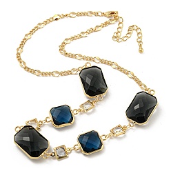 Golden Faceted Rectangle Glass Beads Bib Necklaces, Brass Chain Neckalces, Golden, 15.35 inch(39cm)