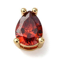 Красный Подвески-слайдеры из латуни с микропаве из кубических цирконий в форме капли, долговечный, стойки покрытие, без кадмия и без свинца, реальный 18 k позолоченный, красные, 8.5x6.5x5.5 мм, отверстие : 5.5x2 мм