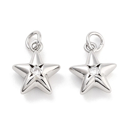 Платина Латунь с кубическим цирконием подвеской, с целью перехода в кольце, без кадмия, без никеля и без свинца, звезда, платина, 13.5x11.5x5 мм, отверстие : 3.4 мм