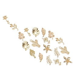 Real 18K Gold Plated Plant Theme Brass Pendants, Flower & Leaf, Real 18K Gold Plated, 10 shapes, 2pcs/shape, 20pcs/box