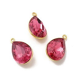 Камелия Стеклянные подвески из латуни с покрытием стойки, граненые амулеты-капли, реальный 18 k позолоченный, без свинца и без кадмия, камелия, 17x10.5x8 мм, отверстие : 1 мм