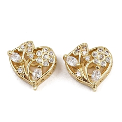 Прозрачный Многожильные звенья из латуни с паве из кубического циркония, долговечный, цветочное сердце, золотые, прозрачные, 11x11.5x6 мм, отверстие : 2 мм
