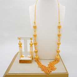 Круглые Многослойные ожерелья из сплава с подвесками и серьги-гвоздики, золотые, круглые, 520 мм