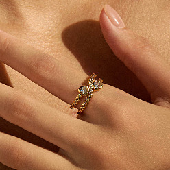 Сердце Браслет-манжета из латуни с кубическим цирконием для женщин., золотые, сердце, внутренний диаметр: регулируемый