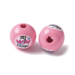 Слово Тема дня матери печатные деревянные европейские бусины, бусины с большим отверстием, круглые, моя мама красивая, слово, 16.5x14.5 мм, отверстие : 4 мм