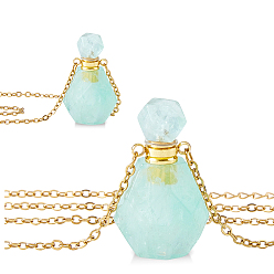 Fluorita Colgante de frasco de perfume facetado de fluorita natural 304 Collares de cadena de cable de acero inoxidable, dorado, 18.90 pulgada (48 cm)