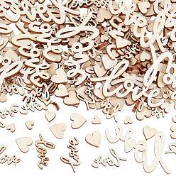 Цвет Древесины 200шт. изделий из дерева, любовь сердца и письма, деревесиные, 6~32x6.5~55.5x2.5 мм