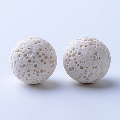 White Unwaxed Natural Lava Rock Beads, for Perfume Essential Oil Beads, Aromatherapy Beads, Dyed, Round, No Hole, White, 8~9mm