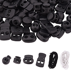 Mixed Color DIY Garment Accessory Kit, with Fibre Elastic Cord, Iron Spring Plastic Cord Locks, Black & White Cord, Elastic Cord: 2.5mm, 2 colors, 10m/color, 20m/box
