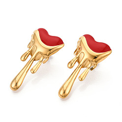 (123L) Белый крем непрозрачный блеск Сердце 304 серьги-гвоздики из нержавеющей стали с эмалью, ионное покрытие (ip), реальный 18 k позолоченный, огнеупорный кирпич, 32x17 мм