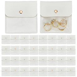 White 36Pcs PU Leather Jewelry Storage Bags with Iron Button, for Earring, Rings, Necklaces, Square, White, 9.6x9.4x0.5cm, 6pcs/bag