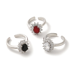 (52) Непрозрачная лаванда Кольца-манжеты из латуни с микропаве из кубического циркония, долговечный, без свинца и без кадмия, цветок, разноцветные, регулируемый