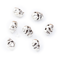 Antique Silver Tibetan Style Alloy Beads, Skull, Antique Silver, 6x5x4mm, Hole: 1mm