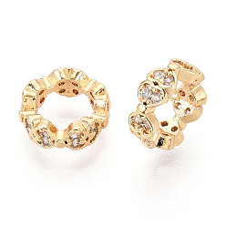 Настоящее золото 18K Латунь микропаве прозрачный кубический цирконий европейский бисер, бусины с большим отверстием, без кадмия, без никеля и без свинца, бантом, реальный 18 k позолоченный, 10x3.5 мм, отверстие : 6 мм