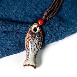 Сиена Фарфоровые подвески в виде рыбок и свистков с регулируемым вощеным шнурком., цвет охры, 17.72~31.50 дюйм (45~80 см)