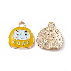 Orange Alloy Enamel Pendants, Tumbler Charm, Golden, Orange, 18x16x2.5mm, Hole: 2.5mm
