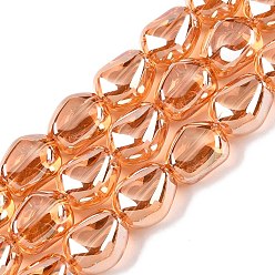 Сэнди Коричневый Стеклянные бусины с гальваническим покрытием , самородки, песчаный коричневый, 12x10.5x7.5 мм, отверстие : 1 мм, около 50 шт / нитка, 23.62'' (60 см)