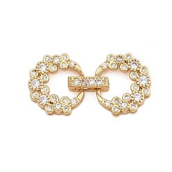 Настоящее золото 18K Латунное микропейв, прозрачный кубический цирконий, складные застежки, без кадмия, без никеля и без свинца, цветок, реальный 18 k позолоченный, 27x13.5x4.5 мм, отверстие : 4x1 мм