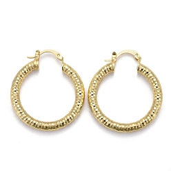 Real 18K Gold Plated Brass Hoop Earring, Long-Lasting Plated, Textured Ring Shape, Real 18K Gold Plated, 33.5x30x4mm, Pin: 1mm