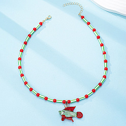 (123L) Белый крем непрозрачный блеск Летние летние пляжные рыбки, пластиковые подвески, стеклянные бусины, ожерелья для женщин, огнеупорный кирпич, 15.94 дюйм (40.5 см), Кулон : 38x26 мм