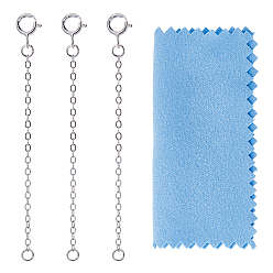 Платина 3шт 925 удлинитель цепи из стерлингового серебра, концевые цепи, с пружинными зажимами, с замшевой тканью из поликарбоната квадратной серебряной полировальной салфеткой, платина, 1 мм