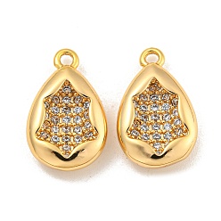Oval Латунные микропаве прозрачные подвески с фианитом, реальный 18 k позолоченный, овальные, 16x10x3.5 мм, отверстие : 1.5 мм
