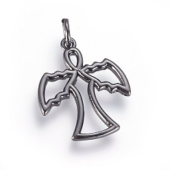 Черный Цвет Металла Латунные подвески, с целью перехода в кольце, ангел, металлический черный , 19x16x1.5 мм, отверстие : 3 мм