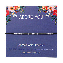 Платина Обожаю тебя браслеты с азбукой Морзе, плетеные браслеты из латунных бусин для женщин, с вощеной шнур, платина, 5-1/8~11 дюйм (13~28 см)