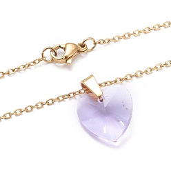 Púrpura Colgante de cristal corazón collares, con 304 cadenas de cable de acero inoxidable y cierres de pinza de langosta, púrpura, 17.6 pulgada (44.7 cm)