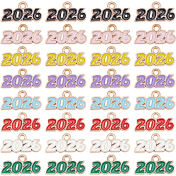 (52) Непрозрачная лаванда 80шт 8 цвета подвески из цинкового сплава, с эмалью, номер 2026 очарование, золотой свет, разноцветные, 8.5x17.5x1 мм, отверстие : 1.8 мм, 10 шт / цвет