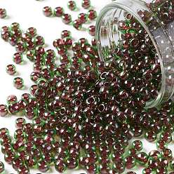 (250) Inside Color Peridot/Fuchsia Lined Toho runde Rocailles, japanische Rocailles, (250) Innenfarbe Peridot / Fuchsia gefüttert, 8/0, 3 mm, Bohrung: 1 mm, über 222pcs / Flasche, 10 g / Flasche