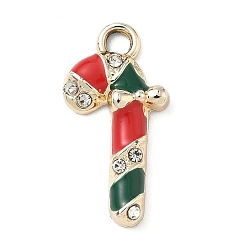 Candy Cane Подвески из сплава со стразами на рождественскую тематику, Эмаль стиле, золотые, шоколадная конфета, 20x10x3 мм, отверстие : 2.2 мм