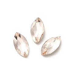 Light Peach Glass Rhinestone Cabochons, Point Back & Back Plated, Faceted, Horse Eye, Light Peach, 8x4x2.5mm