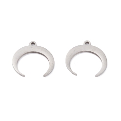 Stainless Steel Color Non-Tarnish 201 Stainless Steel Charms, Double Horn/Crescent Moon, Stainless Steel Color, 14x14.5x1mm, Hole: 1.4mm