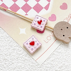 Бледно-Розовый Эмалированные бусины из сплава ко Дню святого Валентина, квадрат с сердцем, розовый жемчуг, 11x11 мм, отверстие : 1.8 мм