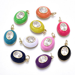 (52) Непрозрачная лаванда Латунные подвески с фианитами, с эмалью и кольцами для прыжков, без кадмия, без никеля и без свинца, реальный 16 k позолоченный, овальные, разноцветные, 19x13x6.5 мм, Перейти кольцо: 4.8x0.6 мм, 3.6 мм внутренним диаметром