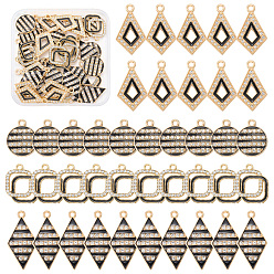Mixed Shapes 40 шт 4 стили подвески из сплава эмали, со стразами, золотой свет, разнообразные, 19.5~30x15~17x2~2.5 мм, отверстие : 1.8~2 мм, 10 шт / стиль