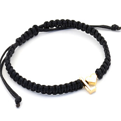 Letter L Браслеты из плетеных бусин из сплава, Браслеты из хлопкового шнура, плетеные для пары., сердце и алфавит, чёрные, золотые, Письмо L, 6.30~11.81 дюйм (16~30 см)