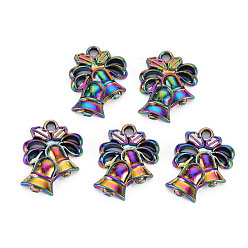 Rainbow Color Подвески из сплава цвета радуги, без кадмия, без никеля и без свинца, рождественские колокольчики, 18x13.5x2 мм, отверстие : 1.8 мм