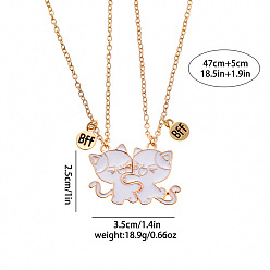 Cat Shape Alloy with Enamel Pendant Necklaces, Cable Chain Necklaces, BFF, Best Friend Forever, Cat Shape, 18.50 inch(47cm), 2pcs/set
