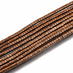 Copper Plated Electroplate Non-magnetic Synthetic Hematite Beads Strands, Column, Copper Plated, 1.5x1mm, Hole: 0.5mm, about 377~383pcs/strand, 15.75 inch~15.94 inch(40cm~40.5cm)